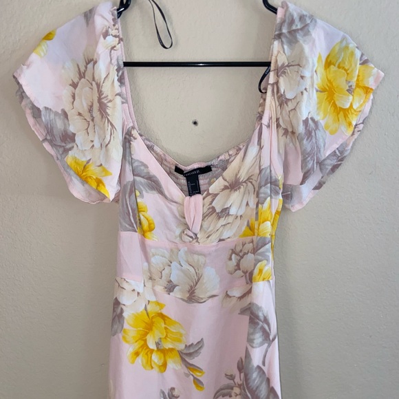 Cream Forever 21 floral skirt baby doll puffer sleeve mini dress short sleeve - Picture 11 of 12